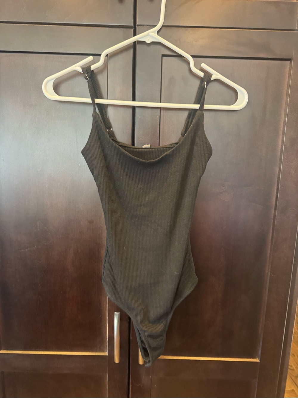 Francesca's Collections Black Ribbed Bodysuit with Adjustable Straps